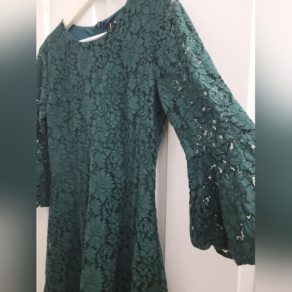 Lulu's Favorite Flair Forest Green Lace Flounce Sleeve Dress - Picture 9 of 13